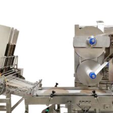 Hygienic feeder and labeler system from the side view