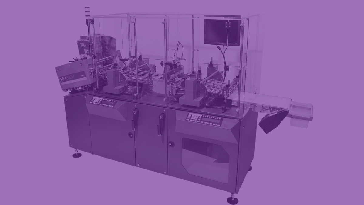 track and trace packaging machine with a purple overlay